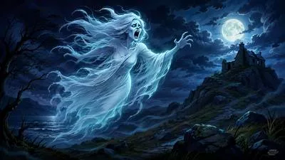 Banshee - A female spirit in Irish legend whose wailing is believed to foretell a death. (मृत्यु का संकेत देने वाली विलाप करती स्त्री-आत्मा)