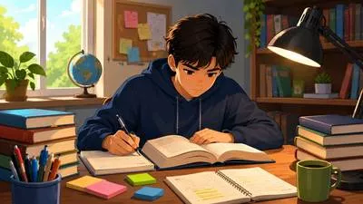 Studious - Spending a lot of time studying or showing careful attention to learning.