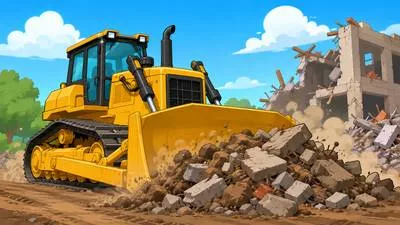 Bulldoze - To demolish or clear something using a bulldozer or by force. (ढहा देना)