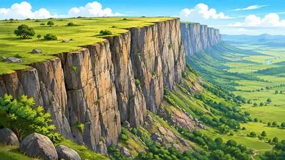 Escarpment - A long, steep slope or cliff separating two relatively level areas.