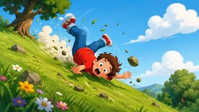 Tumble - To fall suddenly and uncontrollably, often from a higher position to a lower one.