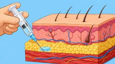Subcutaneous - Situated, occurring, or administered beneath the skin. (त्वचा के नीचे स्थित या दिया जाने वाला)