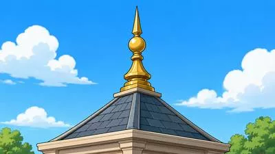 Finial - A decorative ornament placed at the top or end of a building, piece of furniture, or other structure. (शीर्ष अलंकरण)