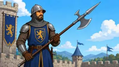 Halberd - A medieval weapon consisting of a long shaft fitted with an axe blade, spike, and spear point.
