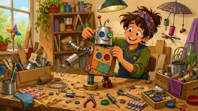 Bricolage - The creation or construction of something using a diverse range of available materials or resources. (उपलब्ध विविध वस्तुओं से रचना या निर्माण)