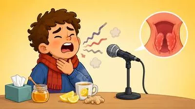 Hoarse - Having a rough, harsh or weak voice, usually because of illness or excessive speaking.
