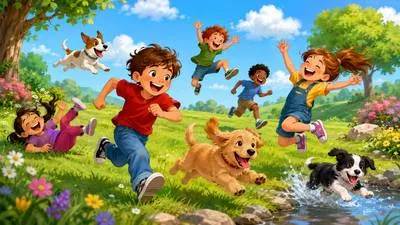 Romp - Play or move about in a lively, energetic and carefree manner.