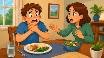 Choke - To have difficulty breathing because the throat or airway is blocked. (दम घुटना)