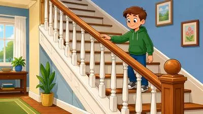 Banister - A handrail supported by posts along the side of a staircase.