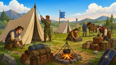Encamp - To settle or lodge temporarily in a camp.
