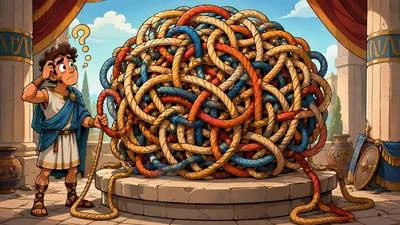 Gordian - Extremely complicated, intricate, or difficult to solve. (अत्यंत जटिल)