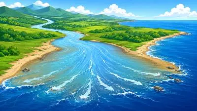 Disembogue - To flow or discharge into a larger body of water, especially a river into the sea.