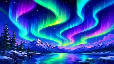 Auroral - Relating to dawn or to the natural coloured lights known as an aurora.