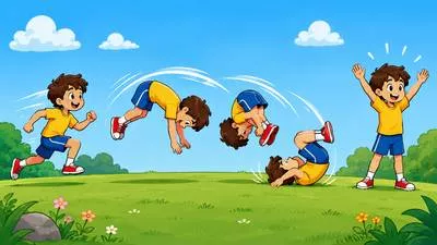 Somersault - An acrobatic movement in which the body rolls forward or backward head over heels.