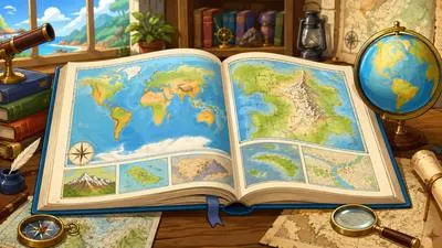 Atlas - A book or collection of maps, often showing geographical information.