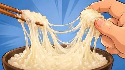 Glutinous - Having a sticky or glue-like consistency.