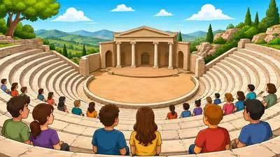 Amphitheater - A large circular or oval open-air place with rows of seats surrounding a central area, used for performances or sports.