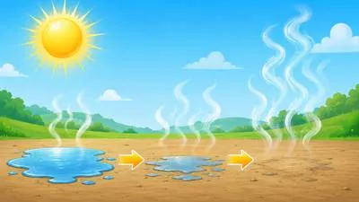 Evaporate - To change from a liquid into a gas or vapour, especially through heating.