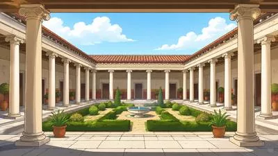 Peristyle - A row of columns surrounding a building, courtyard, or open space.