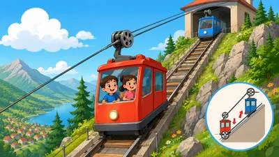 Funicular - A railway system in which cable-operated cars move up and down a steep slope.
