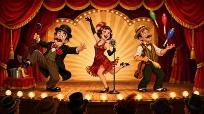 Vaudeville - A form of theatrical entertainment featuring a variety of short acts such as comedy, music, dance, and acrobatics.
