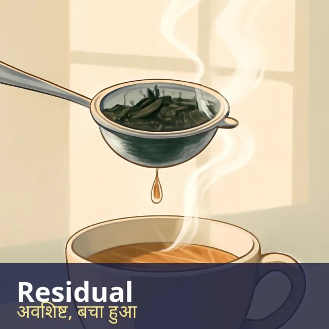 Residual - Remaining after the main part is gone; a leftover amount.