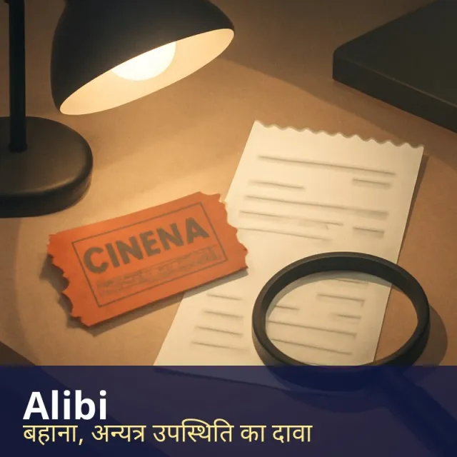Alibi - A claim of being elsewhere when an act occurred; loosely, an excuse.