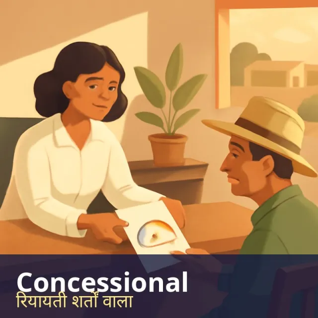 Concessional - Offered on easier terms than usual, as with low-interest loans.
