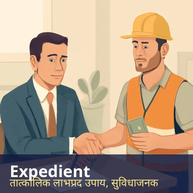 Expedient - Convenient and practical for an immediate purpose, though not always fair or principled.