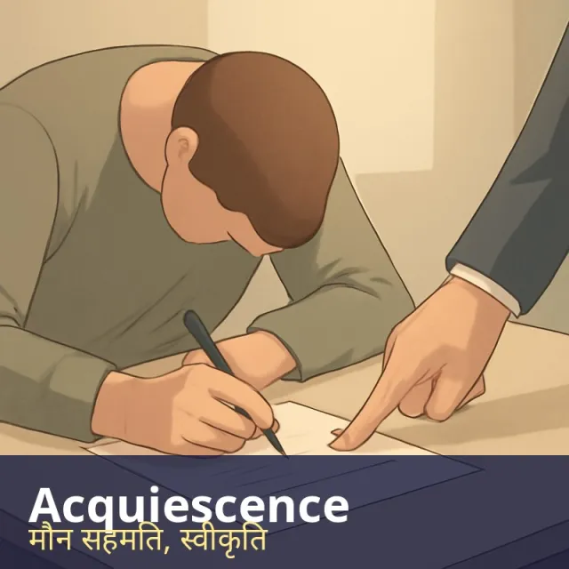 Acquiescence - Quiet acceptance of something without protest, even if one is not happy about it.