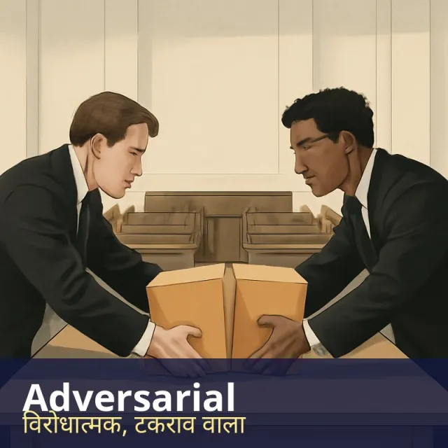 Adversarial - Involving opposition or conflict between two sides.