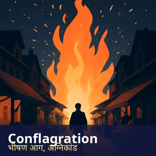 Conflagration - A huge destructive fire; also a large, spreading war or conflict.