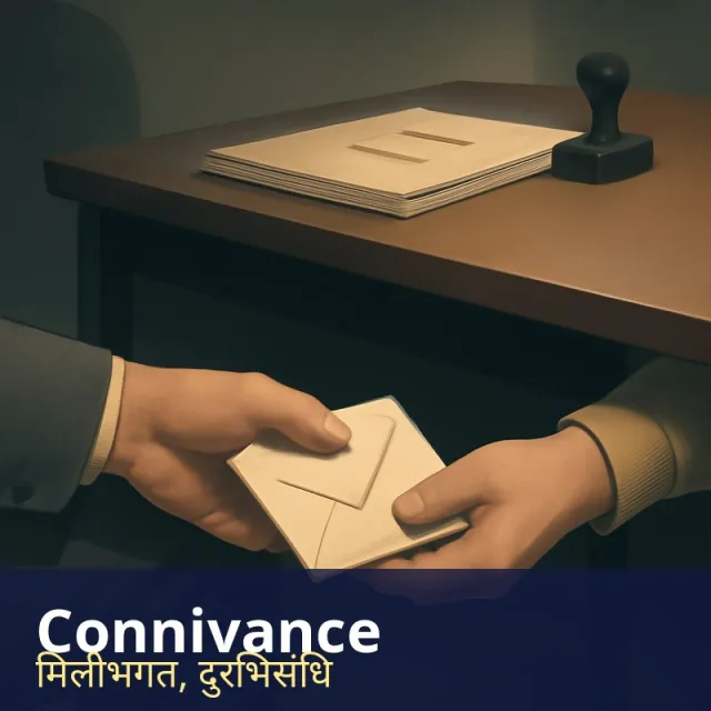 Connivance - Secret cooperation in a wrongdoing, or deliberately ignoring it.