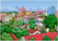 Green belt - An area of fields and trees around a town