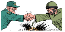 Complicit  - Involved with others in an activity that is unlawful or morally wrong.