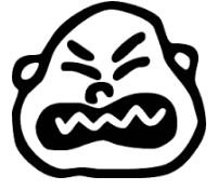 Grimace  - An ugly, twisted expression on a person's face, typically expressing disgust, pain, or wry amusement.