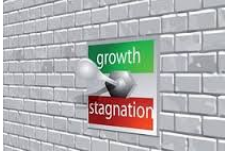 Stagnate  - Cease developing; become inactive or dull.