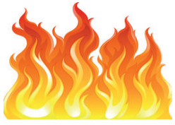 Conflagration  - (An extensive fire which destroys a great deal of land or property)   Figuratively- conflict or war.