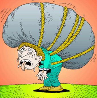 Weigh down  - to worry or depress someone. /To burden or oppress someone or something