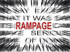 Rampage - (A period of violent and uncontrollable behavior by a group of people.)