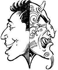Janus-faced  - (Having two sharply contrasting aspects or characteristics.)