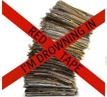 Red-tapism - (The practice of requiring excessive paperwork and tedious procedures before official action can be considered orcompleted.)