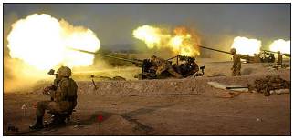 Bombardment  - A continuous attack with bombs, shells, or other missiles.