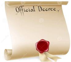 Decree  - To officially decide or order that something must happen: