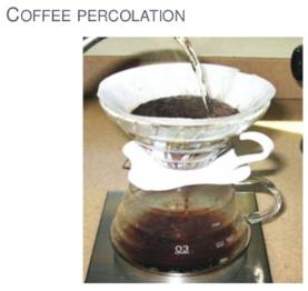 Percolation  - To flow forth slowly through small openings.