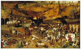 Macabre  - Meaning: disturbing because concerned with or causing a fear of death; Shockingly repellent; inspiring horror