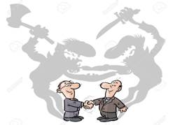 Ulterior  - Meaning: existing beyond what is obvious or admitted; intentionally hidden.
