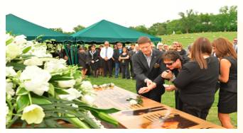 Interment  - Meaning: the burial of a corpse in a grave or tomb, typically with funeral rites.