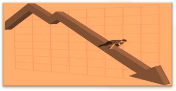 Slump  - Meaning: a sudden severe or prolonged fall in the price, value, or amount of something.