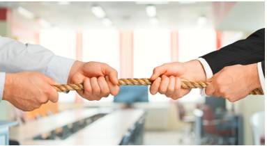 Stand-off - Meaning: a deadlock between two equally matched opponents in a dispute or conflict.